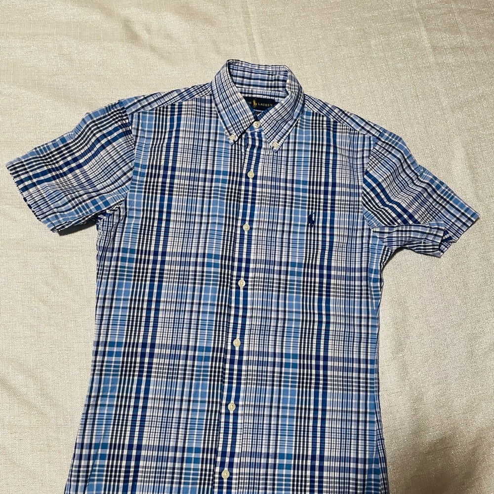 Ralph Lauren Blue and White Plaid Men's Shirt